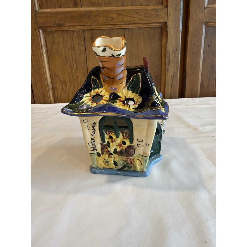 Vtg Blue Sky Joy Ceramic Candle House Dragonfly Signed Heather Goldminc 2003 - Picture 3 of 9